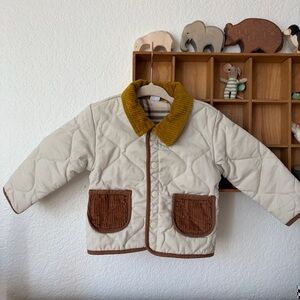 Old Navy Baby Quilted Cream Colorblock Corduroy Collar Jacket Flannel Lined